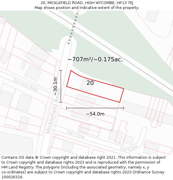 20, MICKLEFIELD ROAD, HIGH WYCOMBE, HP13 7EJ: Plot and title map