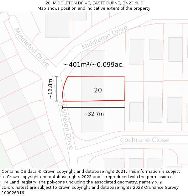 20, MIDDLETON DRIVE, EASTBOURNE, BN23 6HD: Plot and title map