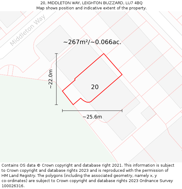 20, MIDDLETON WAY, LEIGHTON BUZZARD, LU7 4BQ: Plot and title map