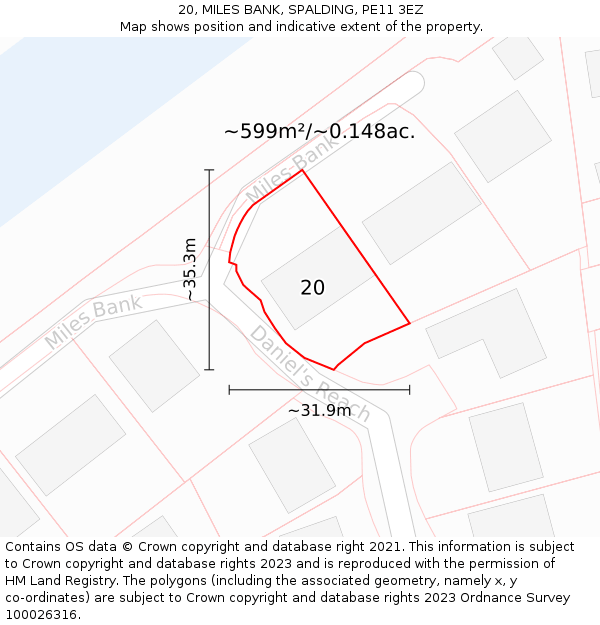 20, MILES BANK, SPALDING, PE11 3EZ: Plot and title map