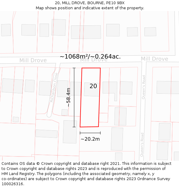 20, MILL DROVE, BOURNE, PE10 9BX: Plot and title map