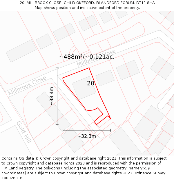20, MILLBROOK CLOSE, CHILD OKEFORD, BLANDFORD FORUM, DT11 8HA: Plot and title map