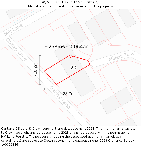 20, MILLERS TURN, CHINNOR, OX39 4JZ: Plot and title map