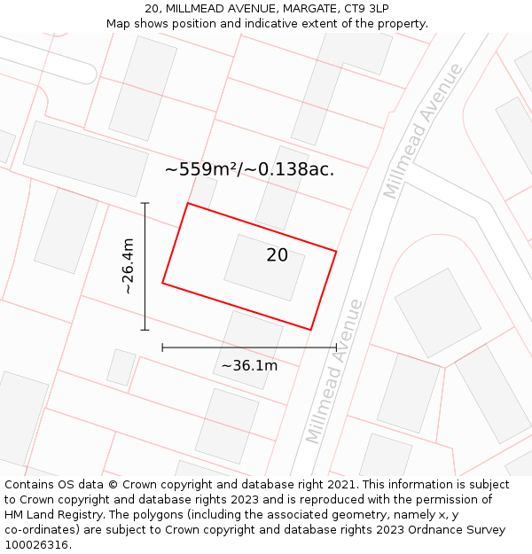 20, MILLMEAD AVENUE, MARGATE, CT9 3LP: Plot and title map