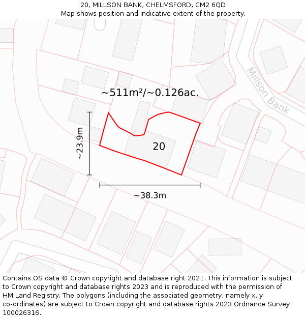 20, MILLSON BANK, CHELMSFORD, CM2 6QD: Plot and title map