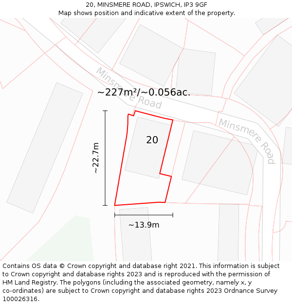 20, MINSMERE ROAD, IPSWICH, IP3 9GF: Plot and title map