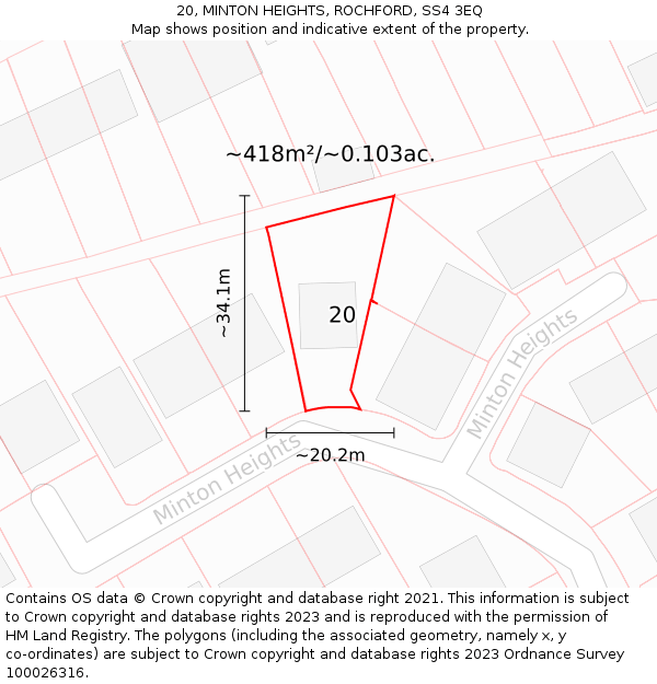 20, MINTON HEIGHTS, ROCHFORD, SS4 3EQ: Plot and title map