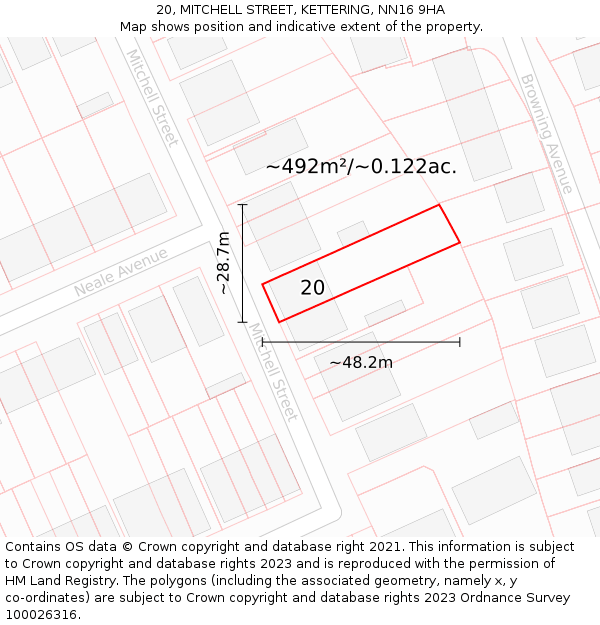 20, MITCHELL STREET, KETTERING, NN16 9HA: Plot and title map
