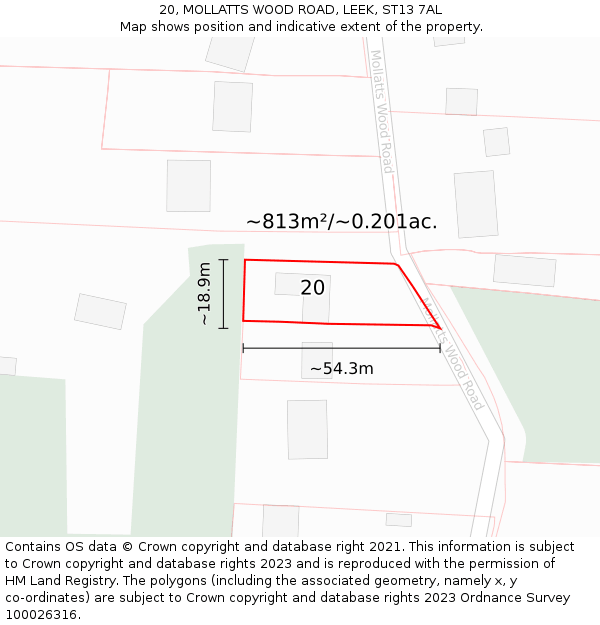 20, MOLLATTS WOOD ROAD, LEEK, ST13 7AL: Plot and title map