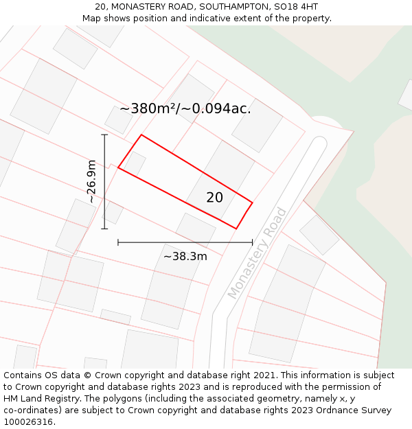 20, MONASTERY ROAD, SOUTHAMPTON, SO18 4HT: Plot and title map