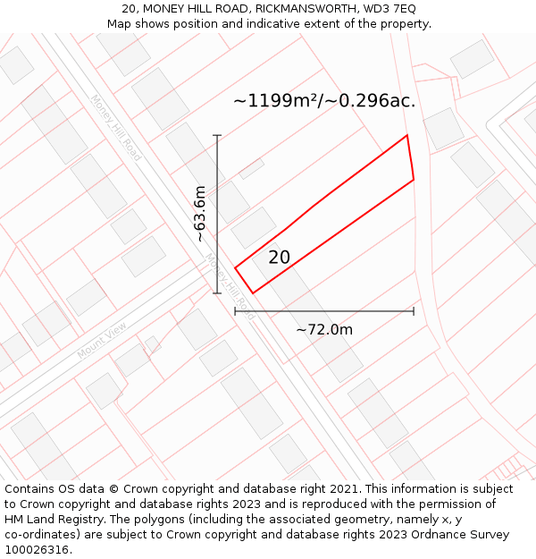 20, MONEY HILL ROAD, RICKMANSWORTH, WD3 7EQ: Plot and title map
