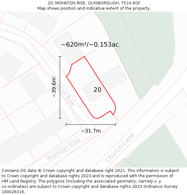 20, MONKTON RISE, GUISBOROUGH, TS14 6GF: Plot and title map