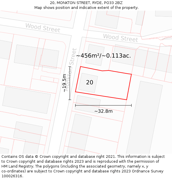 20, MONKTON STREET, RYDE, PO33 2BZ: Plot and title map