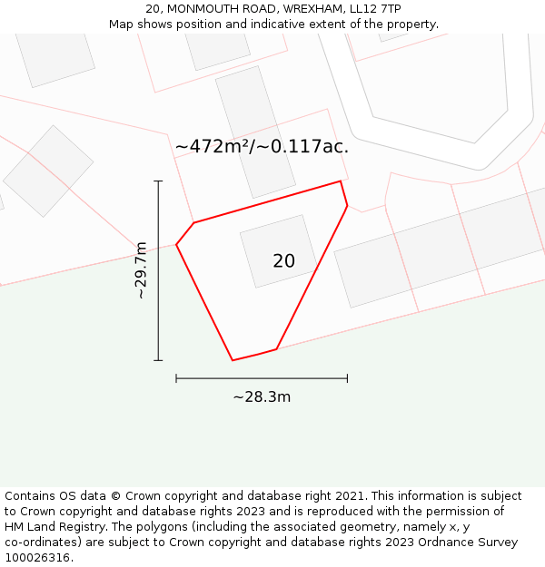 20, MONMOUTH ROAD, WREXHAM, LL12 7TP: Plot and title map