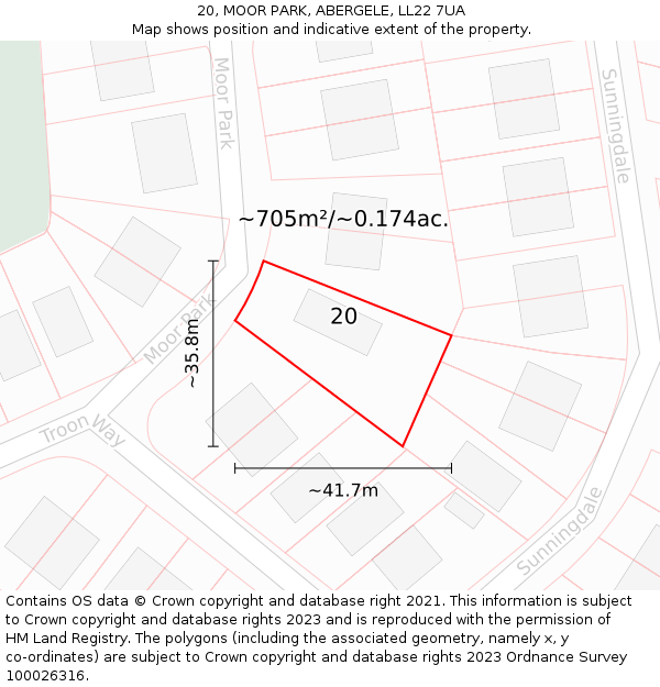 20, MOOR PARK, ABERGELE, LL22 7UA: Plot and title map