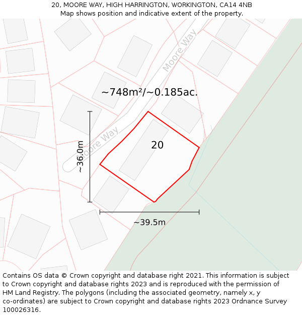 20, MOORE WAY, HIGH HARRINGTON, WORKINGTON, CA14 4NB: Plot and title map