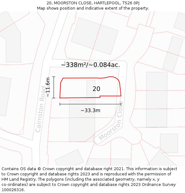 20, MOORSTON CLOSE, HARTLEPOOL, TS26 0PJ: Plot and title map