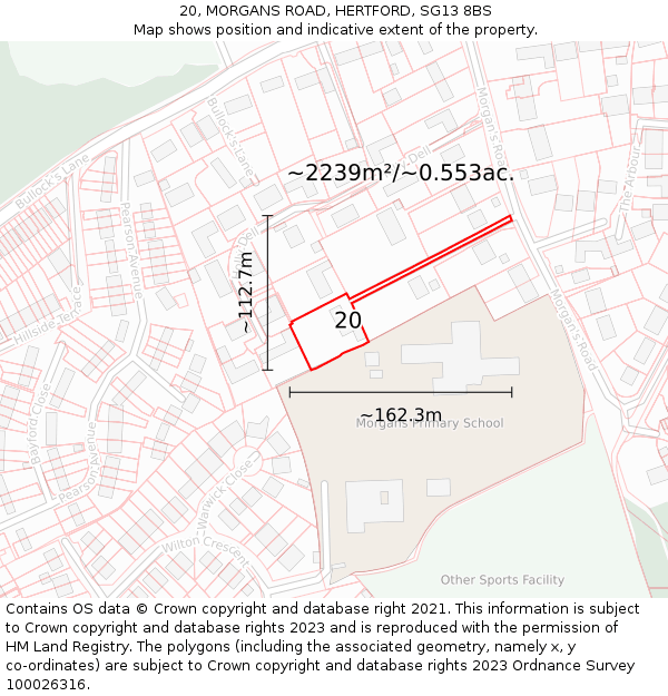 20, MORGANS ROAD, HERTFORD, SG13 8BS: Plot and title map