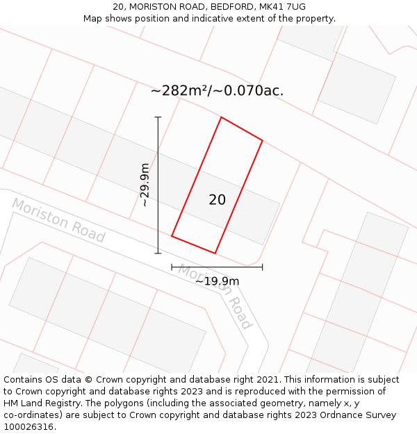 20, MORISTON ROAD, BEDFORD, MK41 7UG: Plot and title map