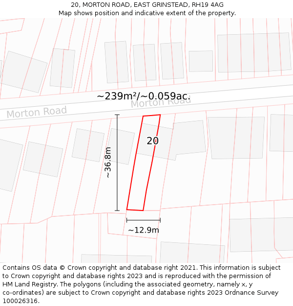 20, MORTON ROAD, EAST GRINSTEAD, RH19 4AG: Plot and title map