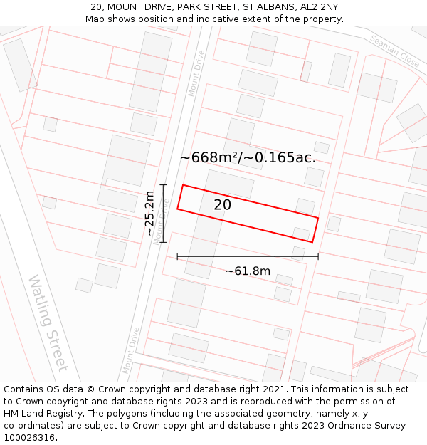 20, MOUNT DRIVE, PARK STREET, ST ALBANS, AL2 2NY: Plot and title map