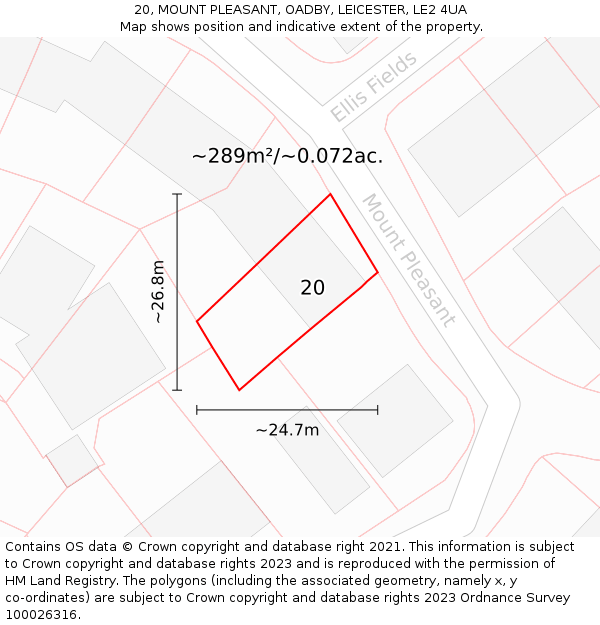 20, MOUNT PLEASANT, OADBY, LEICESTER, LE2 4UA: Plot and title map