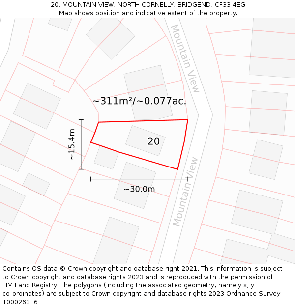 20, MOUNTAIN VIEW, NORTH CORNELLY, BRIDGEND, CF33 4EG: Plot and title map