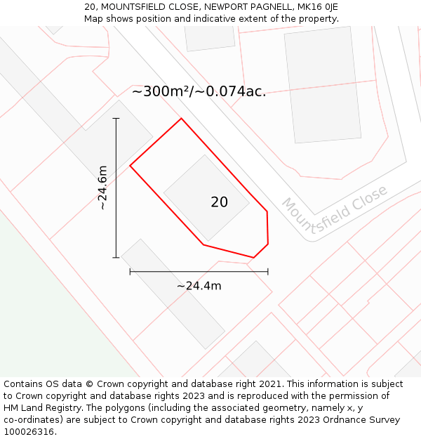 20, MOUNTSFIELD CLOSE, NEWPORT PAGNELL, MK16 0JE: Plot and title map