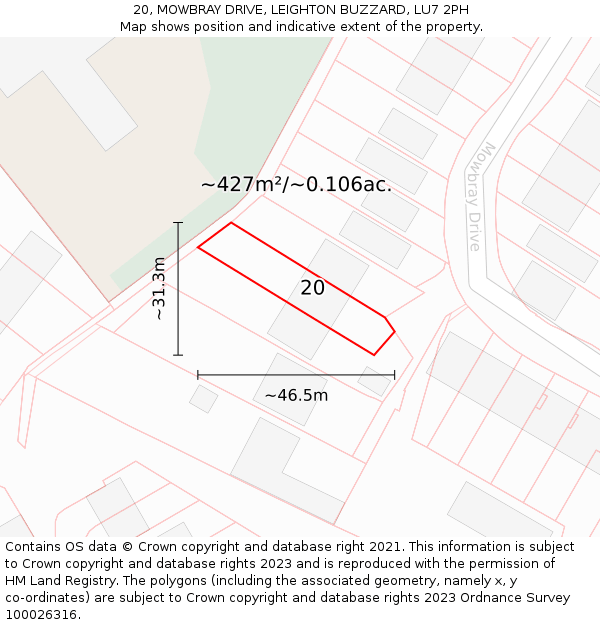 20, MOWBRAY DRIVE, LEIGHTON BUZZARD, LU7 2PH: Plot and title map