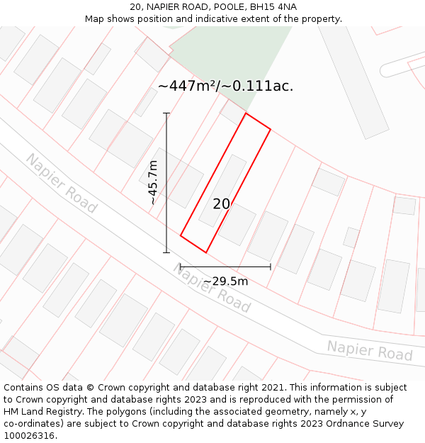 20, NAPIER ROAD, POOLE, BH15 4NA: Plot and title map