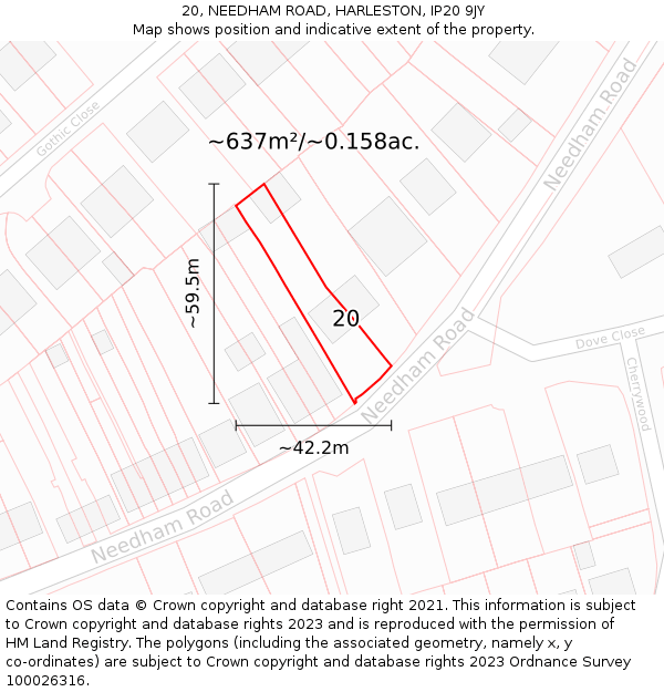 20, NEEDHAM ROAD, HARLESTON, IP20 9JY: Plot and title map