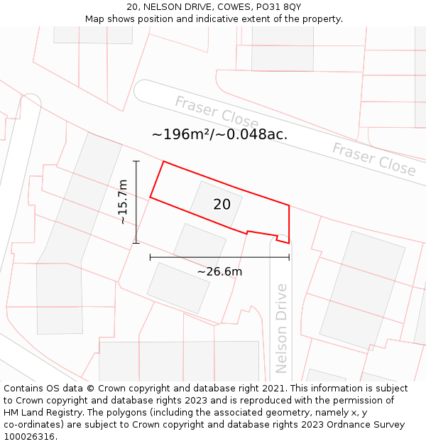 20, NELSON DRIVE, COWES, PO31 8QY: Plot and title map