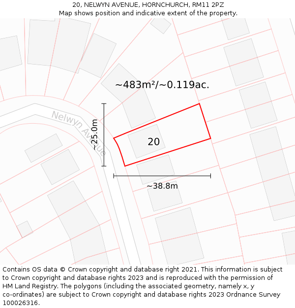 20, NELWYN AVENUE, HORNCHURCH, RM11 2PZ: Plot and title map