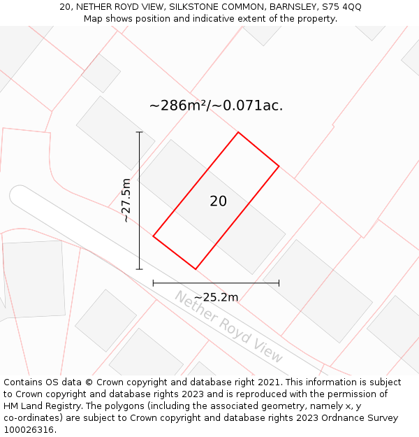 20, NETHER ROYD VIEW, SILKSTONE COMMON, BARNSLEY, S75 4QQ: Plot and title map