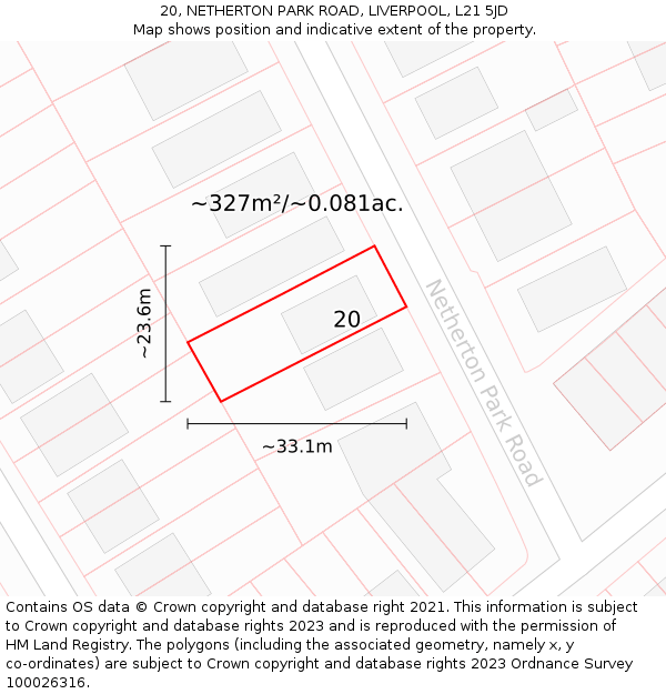 20, NETHERTON PARK ROAD, LIVERPOOL, L21 5JD: Plot and title map