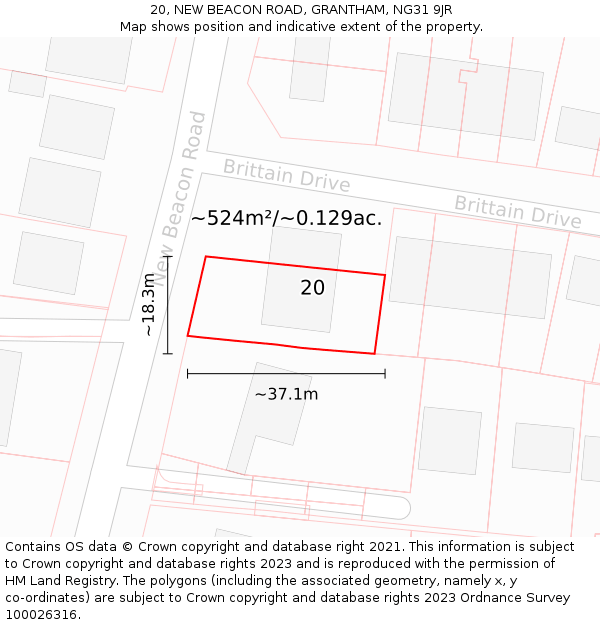 20, NEW BEACON ROAD, GRANTHAM, NG31 9JR: Plot and title map