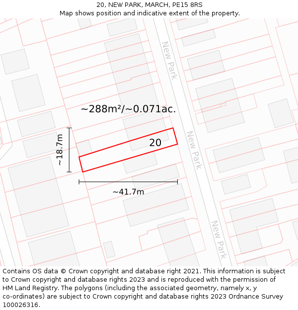 20, NEW PARK, MARCH, PE15 8RS: Plot and title map