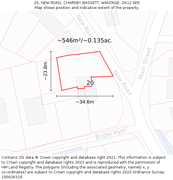 20, NEW ROAD, CHARNEY BASSETT, WANTAGE, OX12 0ER: Plot and title map