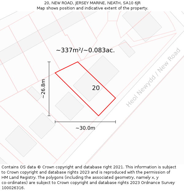 20, NEW ROAD, JERSEY MARINE, NEATH, SA10 6JR: Plot and title map