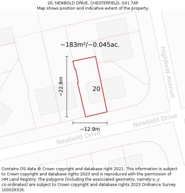 20, NEWBOLD DRIVE, CHESTERFIELD, S41 7AP: Plot and title map