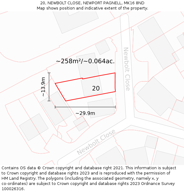 20, NEWBOLT CLOSE, NEWPORT PAGNELL, MK16 8ND: Plot and title map