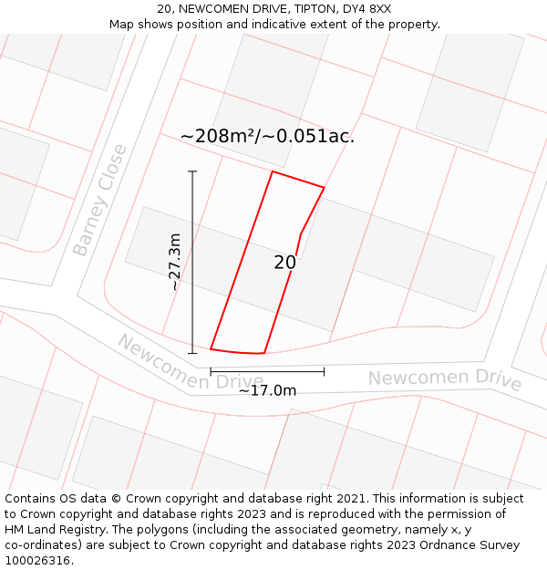 20, NEWCOMEN DRIVE, TIPTON, DY4 8XX: Plot and title map