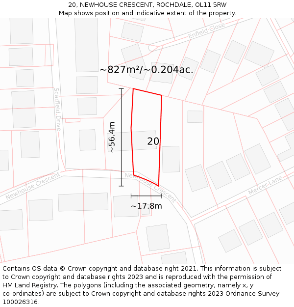 20, NEWHOUSE CRESCENT, ROCHDALE, OL11 5RW: Plot and title map