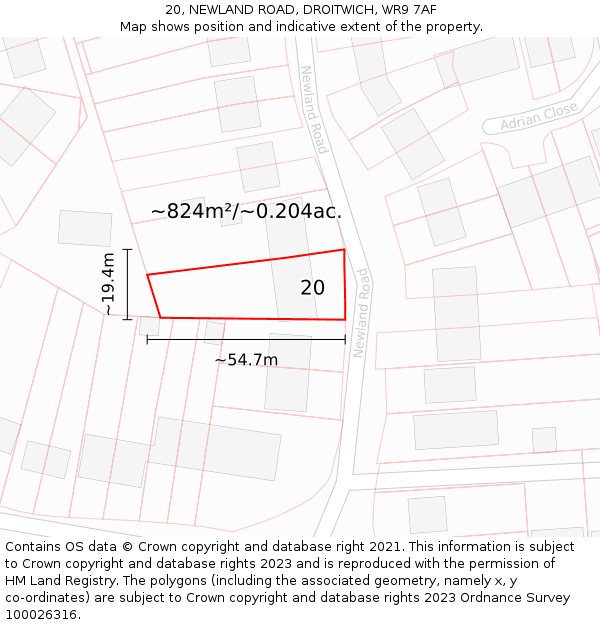 20, NEWLAND ROAD, DROITWICH, WR9 7AF: Plot and title map