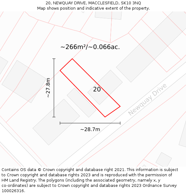 20, NEWQUAY DRIVE, MACCLESFIELD, SK10 3NQ: Plot and title map