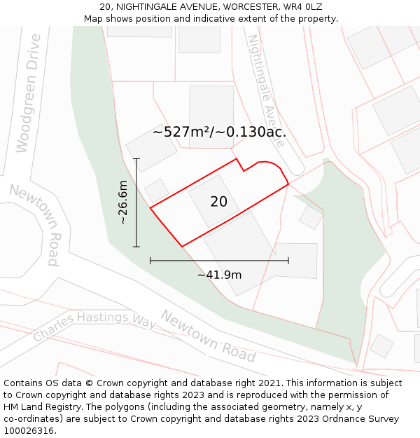 20, NIGHTINGALE AVENUE, WORCESTER, WR4 0LZ: Plot and title map