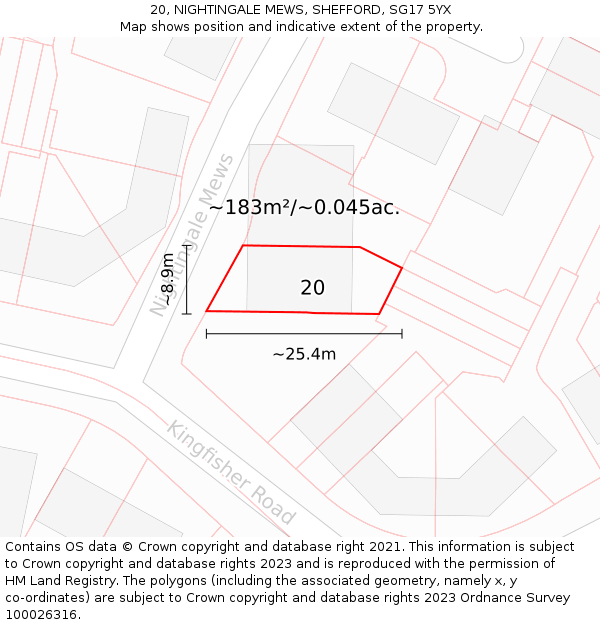 20, NIGHTINGALE MEWS, SHEFFORD, SG17 5YX: Plot and title map