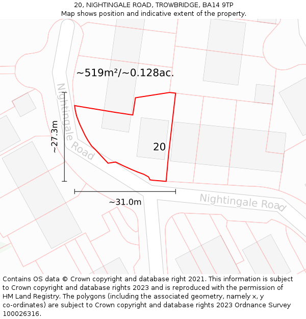 20, NIGHTINGALE ROAD, TROWBRIDGE, BA14 9TP: Plot and title map