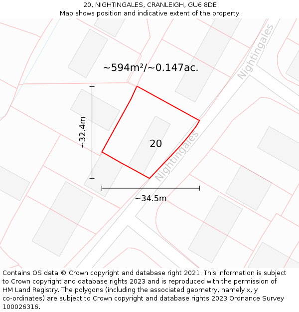 20, NIGHTINGALES, CRANLEIGH, GU6 8DE: Plot and title map