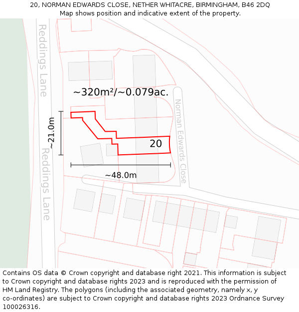 20, NORMAN EDWARDS CLOSE, NETHER WHITACRE, BIRMINGHAM, B46 2DQ: Plot and title map